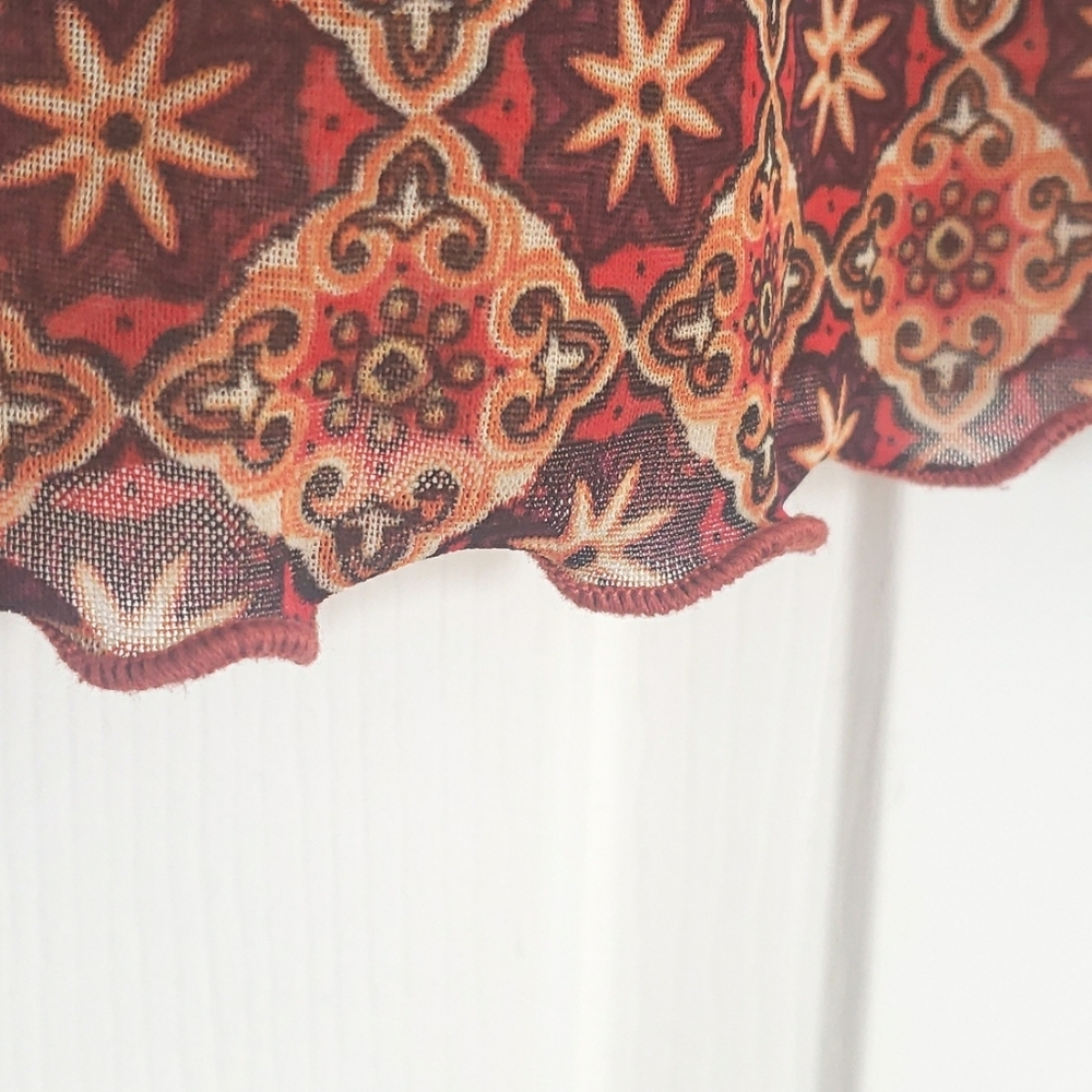 💐 VINTAGE 90's Boho Slip Skirt | Rust Orange Mustard Yellow Plum | MEDIUM - Picture 6 of 10